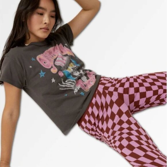 NWT DAYDREAMER Abstract Retro Checkered Magenta Wave Knit Pull On Pants - Picture 4 of 5